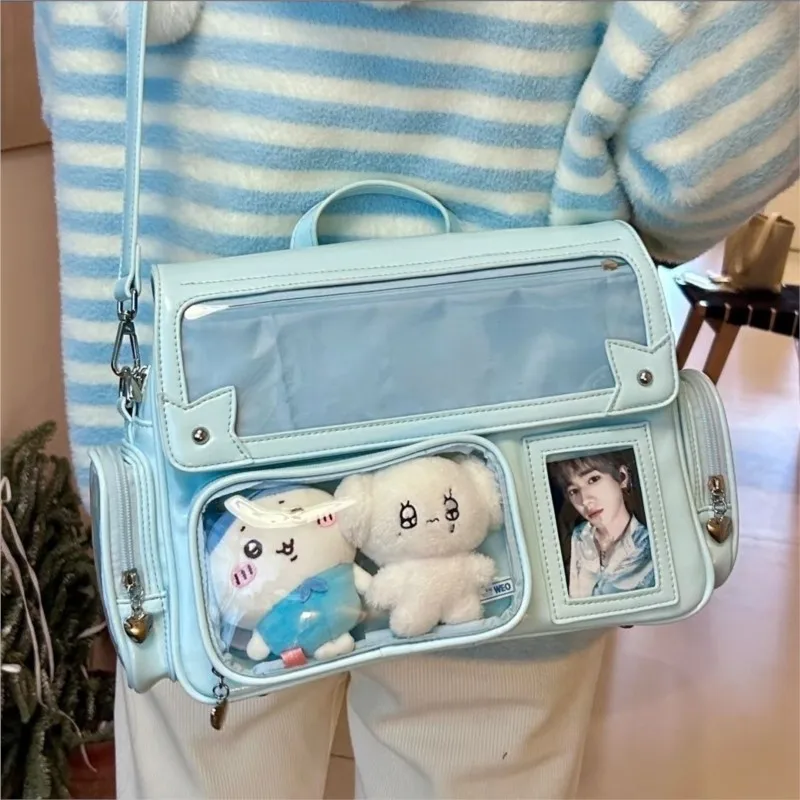Japanese Solid Color Backpack Women Square Leather Y2K Mochilas Mujer Harajuku Large Capacity Ita Bag Anime Handle Crossbody thumbnail 5
