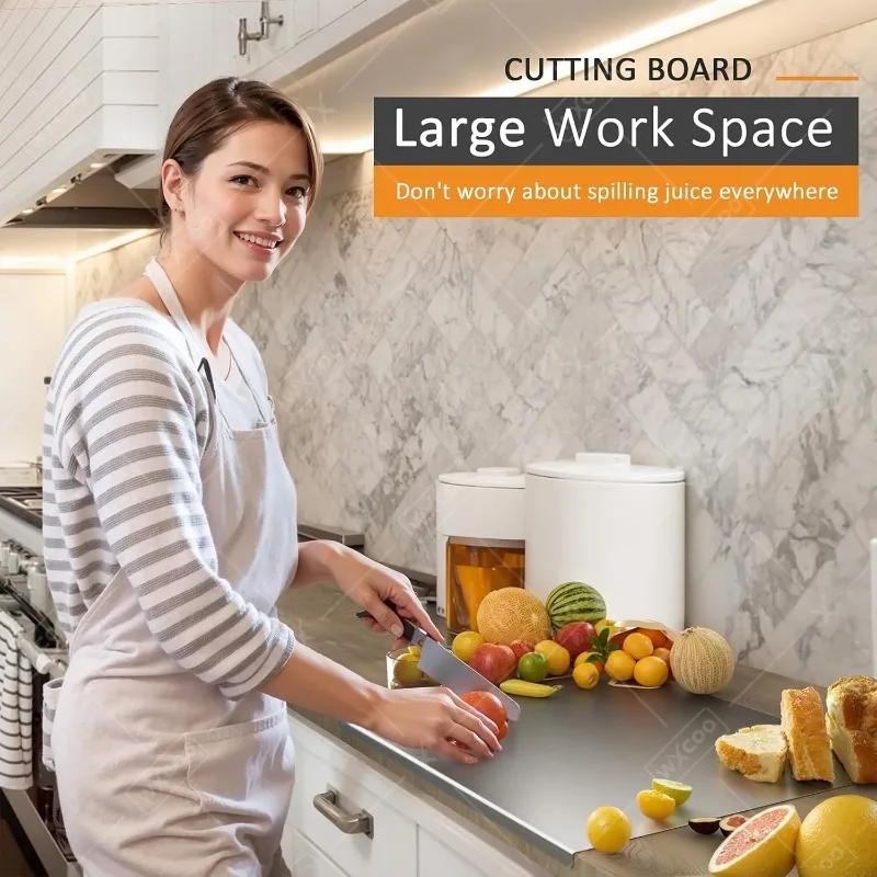 304 Stainless Steel Cutting Board Food Grade Chopping Boards Heavy Duty Kitchen Boards Anti-Slip Mat for Meat Vegetables Bread thumbnail 5