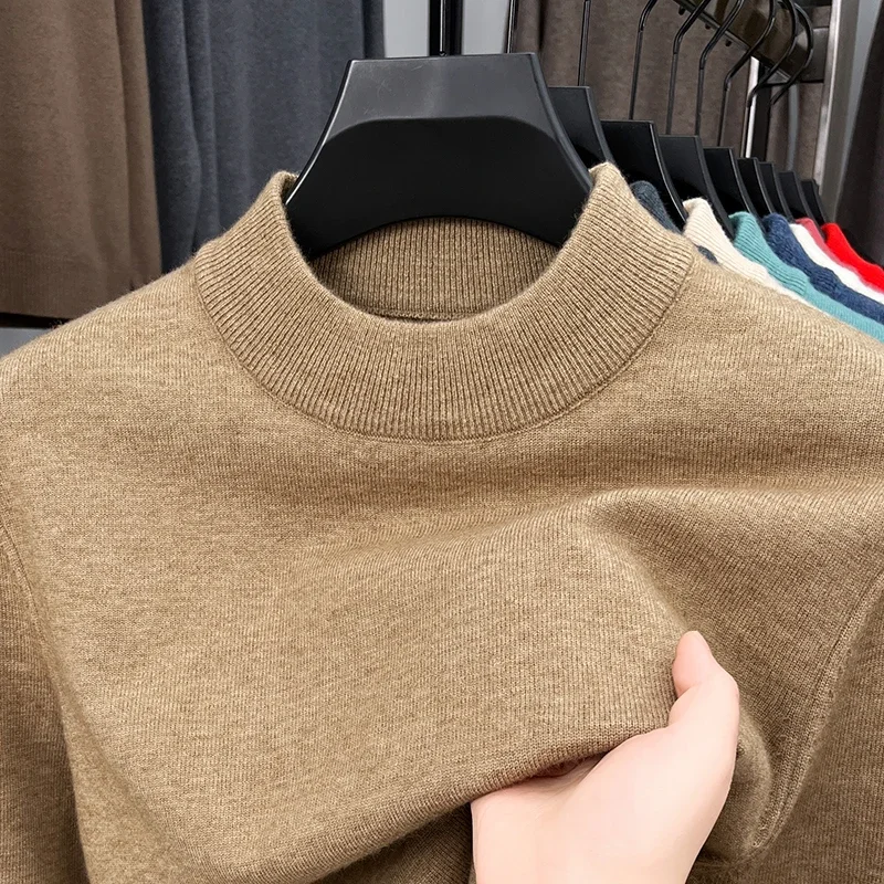 Half Turtleneck Knitwear Sweater New Autumn/Winter Mock Neck Sweatshirts Solid Color Pullovers Man Brand Casual Mens Clothing thumbnail 2