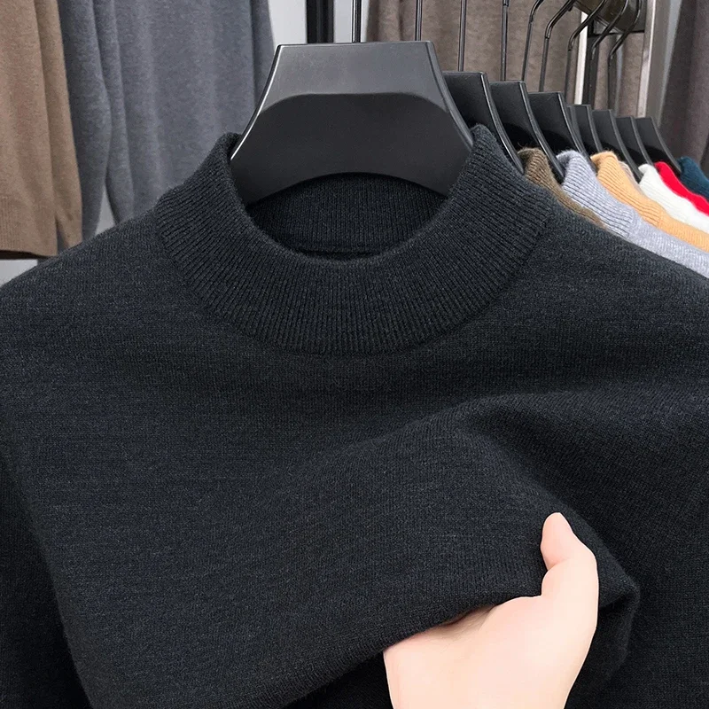 Half Turtleneck Knitwear Sweater New Autumn/Winter Mock Neck Sweatshirts Solid Color Pullovers Man Brand Casual Mens Clothing thumbnail 3