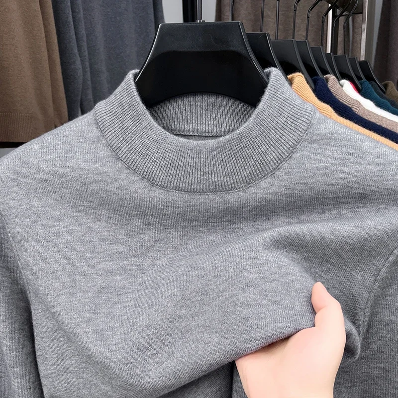 Half Turtleneck Knitwear Sweater New Autumn/Winter Mock Neck Sweatshirts Solid Color Pullovers Man Brand Casual Mens Clothing thumbnail 4