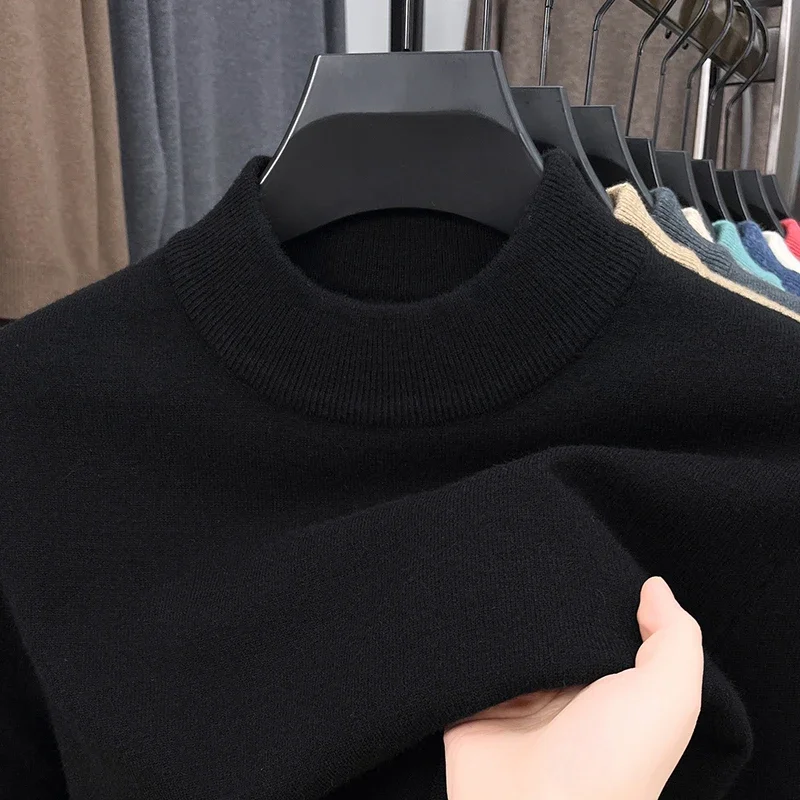 Half Turtleneck Knitwear Sweater New Autumn/Winter Mock Neck Sweatshirts Solid Color Pullovers Man Brand Casual Mens Clothing thumbnail 5