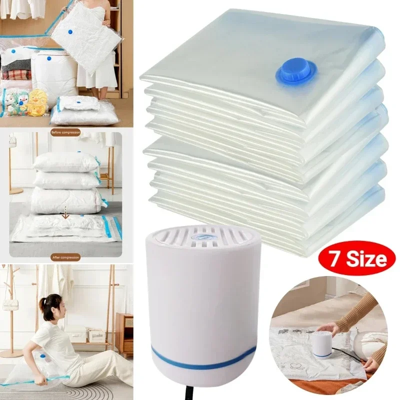 7 Sizes Reusable Vacuum Bags Electric Pump or Vacuum Compression Sealer Bag Mini Vacuum Sealer Machine for Clothes Organizer