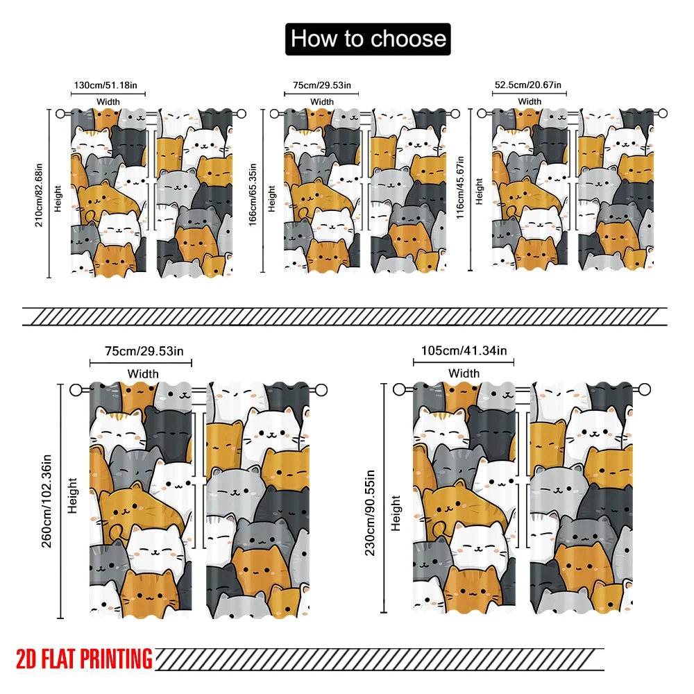 2pcs 2D flat printing Window Treatment Curtains Cute Cats Kawaii 100% Polyester Without Electricity 0 for Living Room Outdoor thumbnail 3