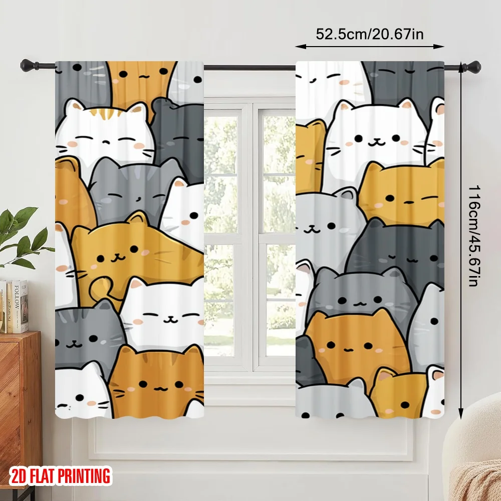 2pcs 2D flat printing Window Treatment Curtains Cute Cats Kawaii 100% Polyester Without Electricity 0 for Living Room Outdoor thumbnail 2