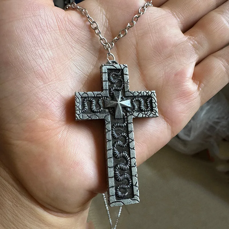 Personalized Cross-Shaped Necklaces with Secret Compartment Street Boys' Favor Squid Thanos Game Cross Pendant Necklace