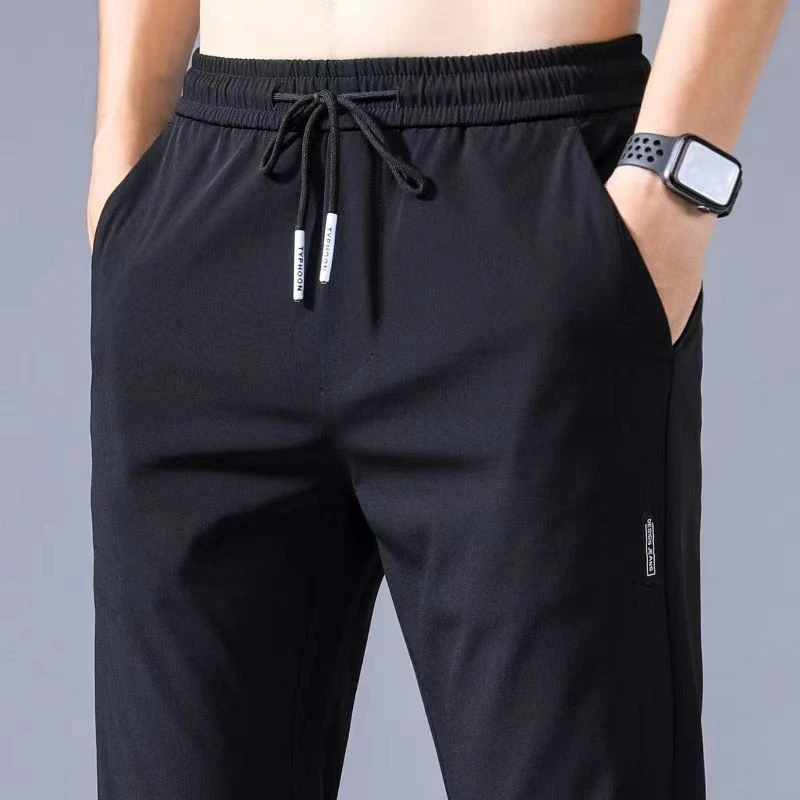 Summer Men Ice Silk Pants Straight Fit Large Size Multi Functional Comfortable Lightweight Quick Dry Sports Trousers