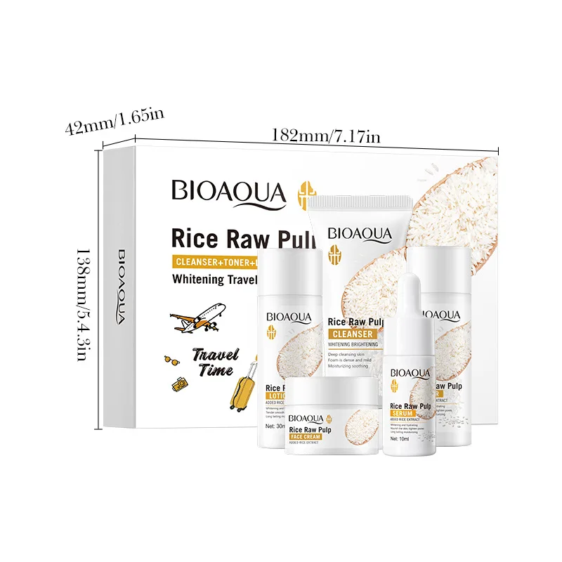 Rice Puree Skin Care Set Whitening Brighten Hydrating Moisturize Soothing Facial Cleanser+Toner+Essence+Lotion+Cream Skincare thumbnail 6