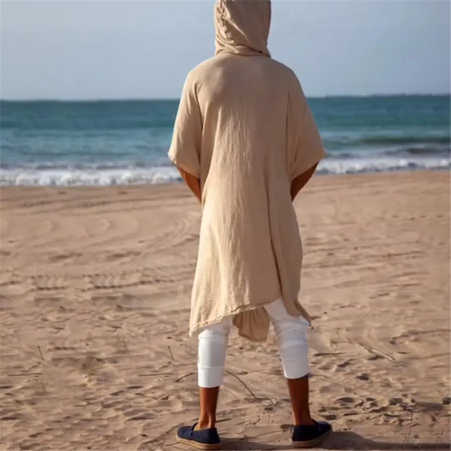 2026 Men's Summer Mid-length Cardigans Loose Casual Sun Protection Clothes Beach Holiday Style Shawl Coat Male Long Hooded Cape thumbnail 2
