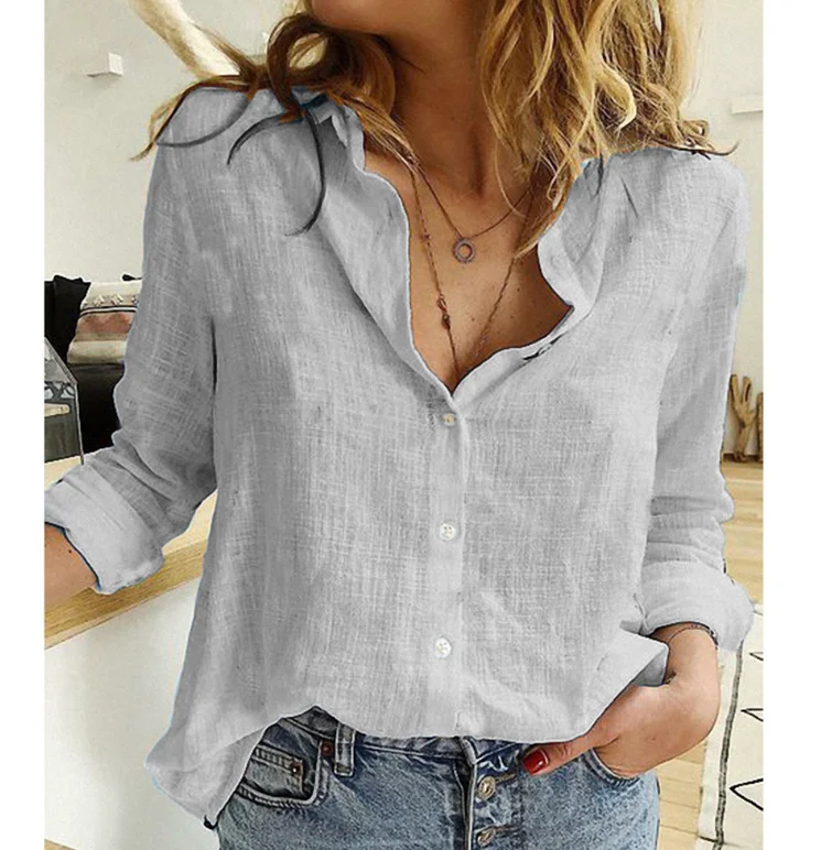 Women Casual Long Sleeve Cotton Linen Loose Shirt Elegant Solid Harajuku Lapel Blouse Vintage Oversize Tops Y2K Streetwear Tunic thumbnail 2