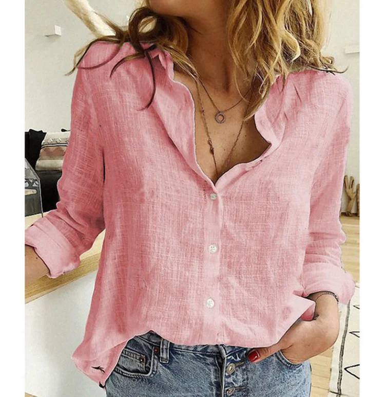 Women Casual Long Sleeve Cotton Linen Loose Shirt Elegant Solid Harajuku Lapel Blouse Vintage Oversize Tops Y2K Streetwear Tunic thumbnail 3