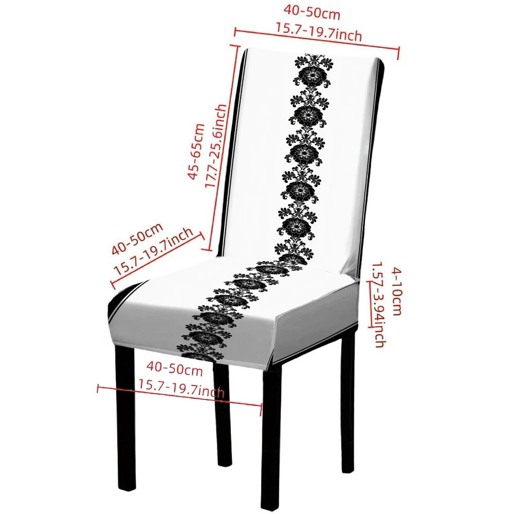 4/6pcs Dining chair cover Elegant Stretchable Seat Covers with Black Floral Pattern for Home Decor Protector Slipcovers thumbnail 2