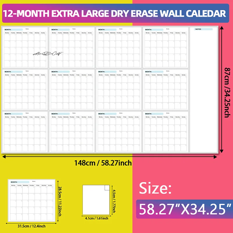 Extra Large 35x58 Inch Erasable Whiteboard Annual Planner Undated for Home School And Office Use thumbnail 6