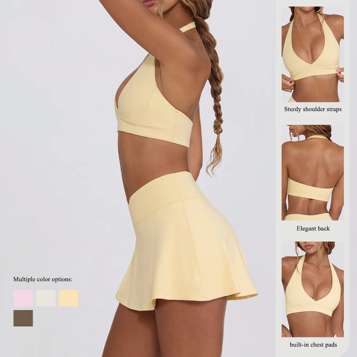 Summer Women Chest Padding And High Elasticity Bra Set 2Pcs Tennis Skirt Sportswear Female Golf Suits Sport Outfit For Woman thumbnail 2