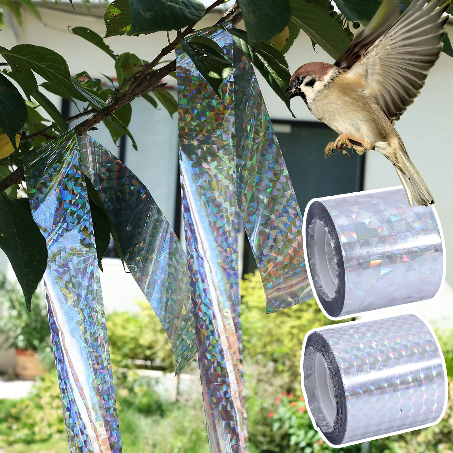 50/200m Laser Anti Bird Ribbons Tape Double-sided Reflective Tapes For Outdoor Farm Bird Pest Control Scarer Garden Accessories thumbnail 2