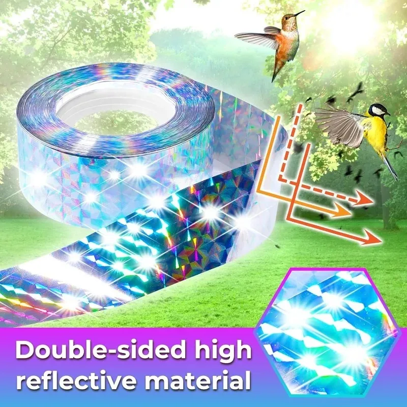 50/200m Laser Anti Bird Ribbons Tape Double-sided Reflective Tapes For Outdoor Farm Bird Pest Control Scarer Garden Accessories thumbnail 4