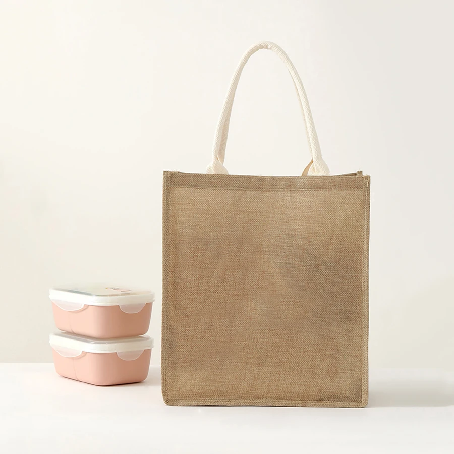 Simple solid color men's handbag large capacity imitation linen button handbag lunch bag daily travel luggage bag storage bag thumbnail 5