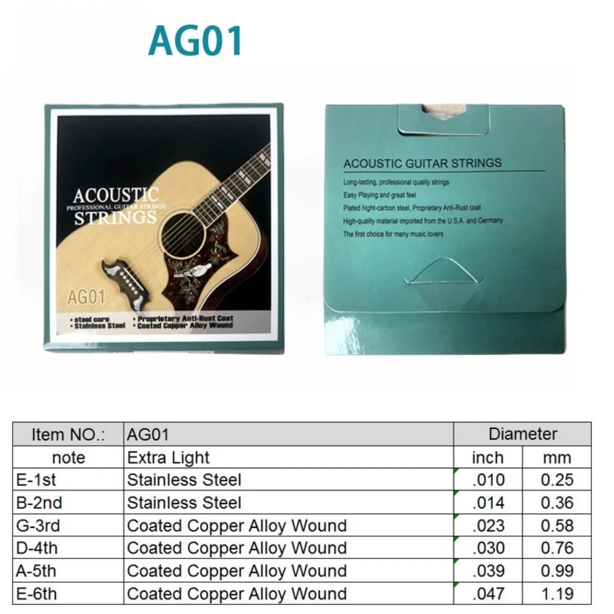 Miwayer 1 Set/6 String Acoustic Guitar String Stainless Steel,Coated Copper Alloy Wound,Quality Steel Core/for Folk Guitar Parts thumbnail 2