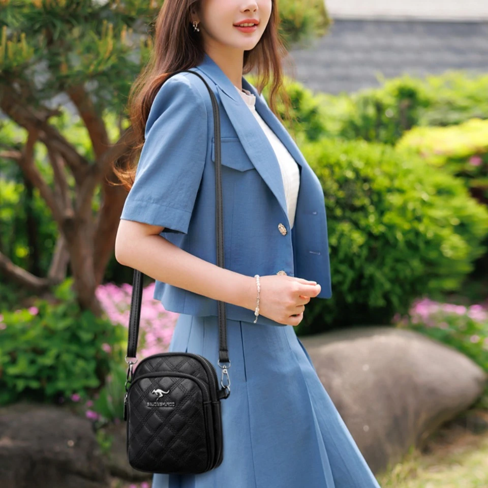 High-End Leather Shoulder Crossbody Phone Coin Wallet Bags for Women Mother 2025 Luxury Handbags Women Bags Designer 3 Layers thumbnail 4
