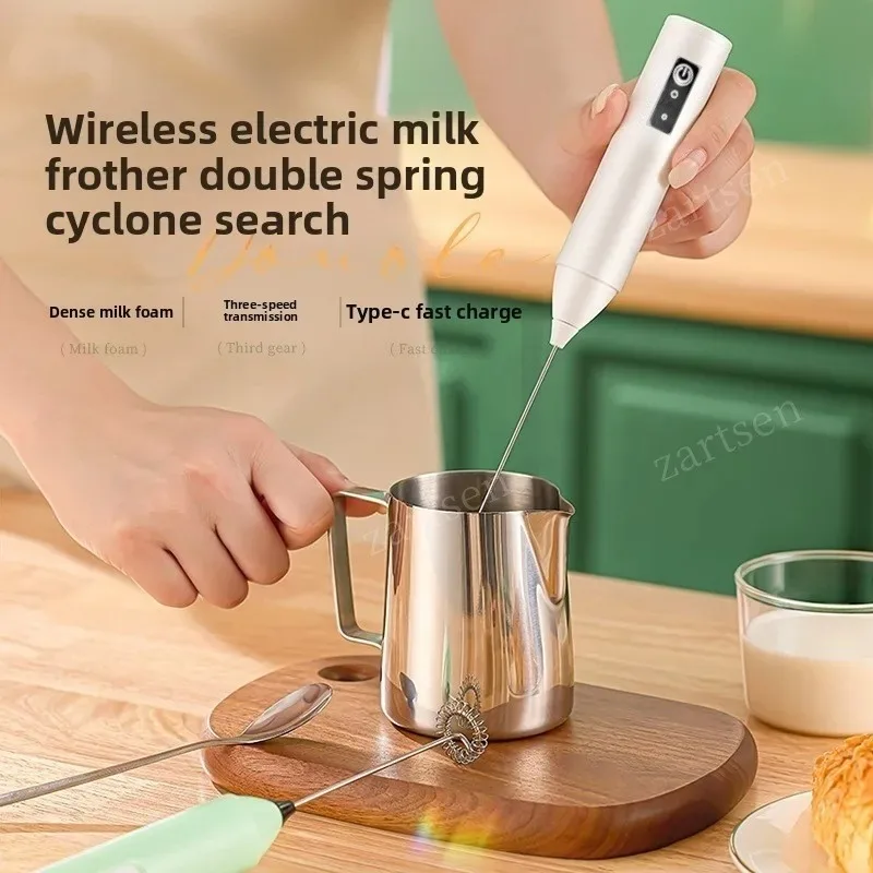 Wireless Milk Frother Electric Type-C Handheld Blender Stainless Steel Mini Coffee Maker Whisk Mixer For Coffee Cappuccino Cream thumbnail 2