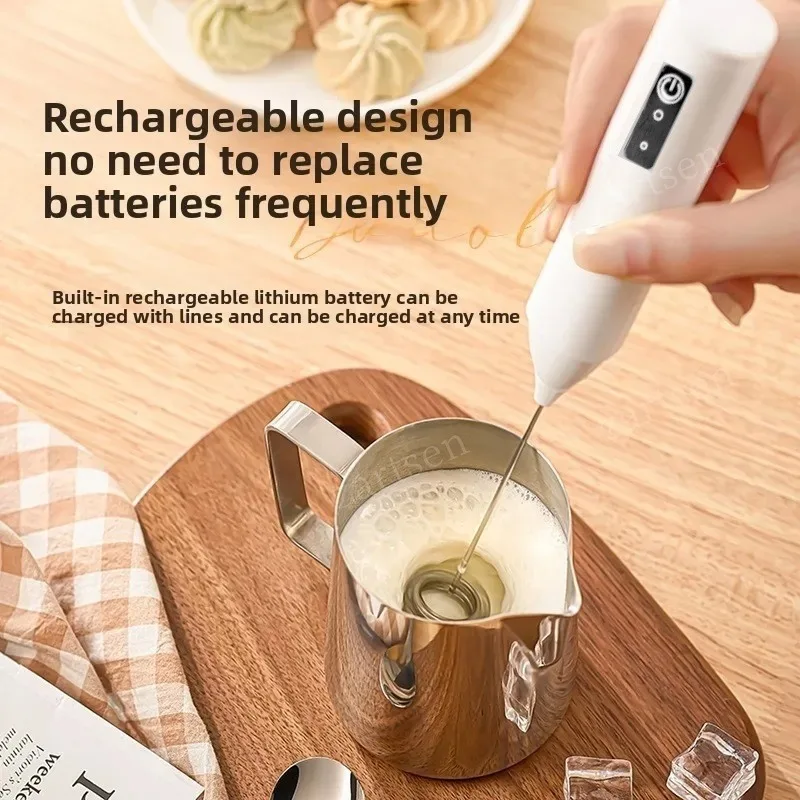 Wireless Milk Frother Electric Type-C Handheld Blender Stainless Steel Mini Coffee Maker Whisk Mixer For Coffee Cappuccino Cream thumbnail 3
