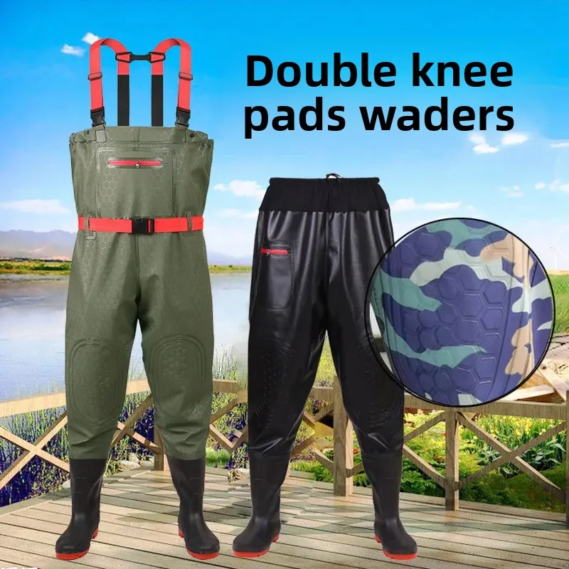 Thickened Half-length Chest Wading Pants with Knee Protectors for Fishing Suit Waterproof Clothing Overall Suit for Men
