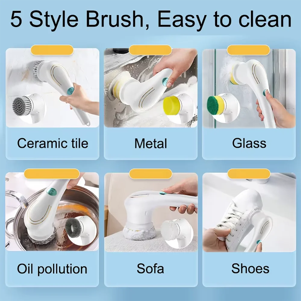 5 in 1 Wireless Electric Cleaning Brush Bathroom Window Kitchen Automotive Multifunctional Household Rotating Cleaning Machine thumbnail 4