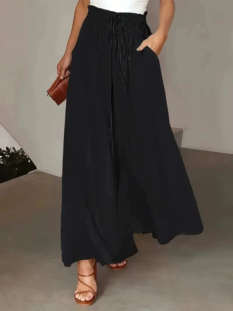 2025 Spring/Summer Bohemian Wide-Leg Pants with Elastic Waist and Polka Dot Print Long Skirt Pants for Women thumbnail 5