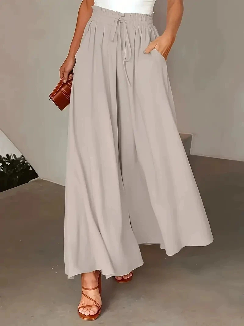2025 Spring/Summer Bohemian Wide-Leg Pants with Elastic Waist and Polka Dot Print Long Skirt Pants for Women thumbnail 6
