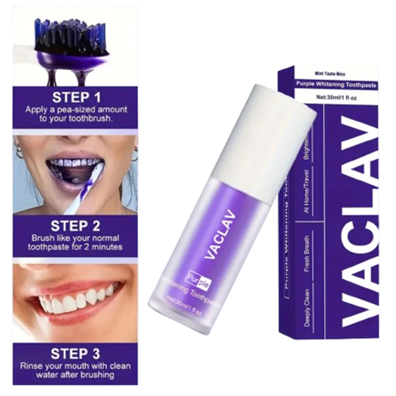 Vaclav Purple Toothpaste Teeth Whitening Clean Colour Corrector Tooth Stain Removal Tooth Paint Booster Brightness Reduce Yellow thumbnail 3