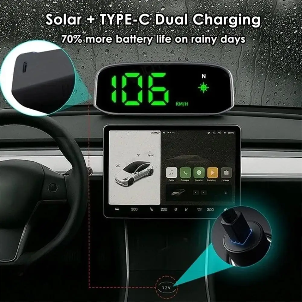Solar Head Up Display GPS+ Digital Car Speedometer Beidou Dual System Intelligent Light Sensing HUD Car Universal Accessories thumbnail 3