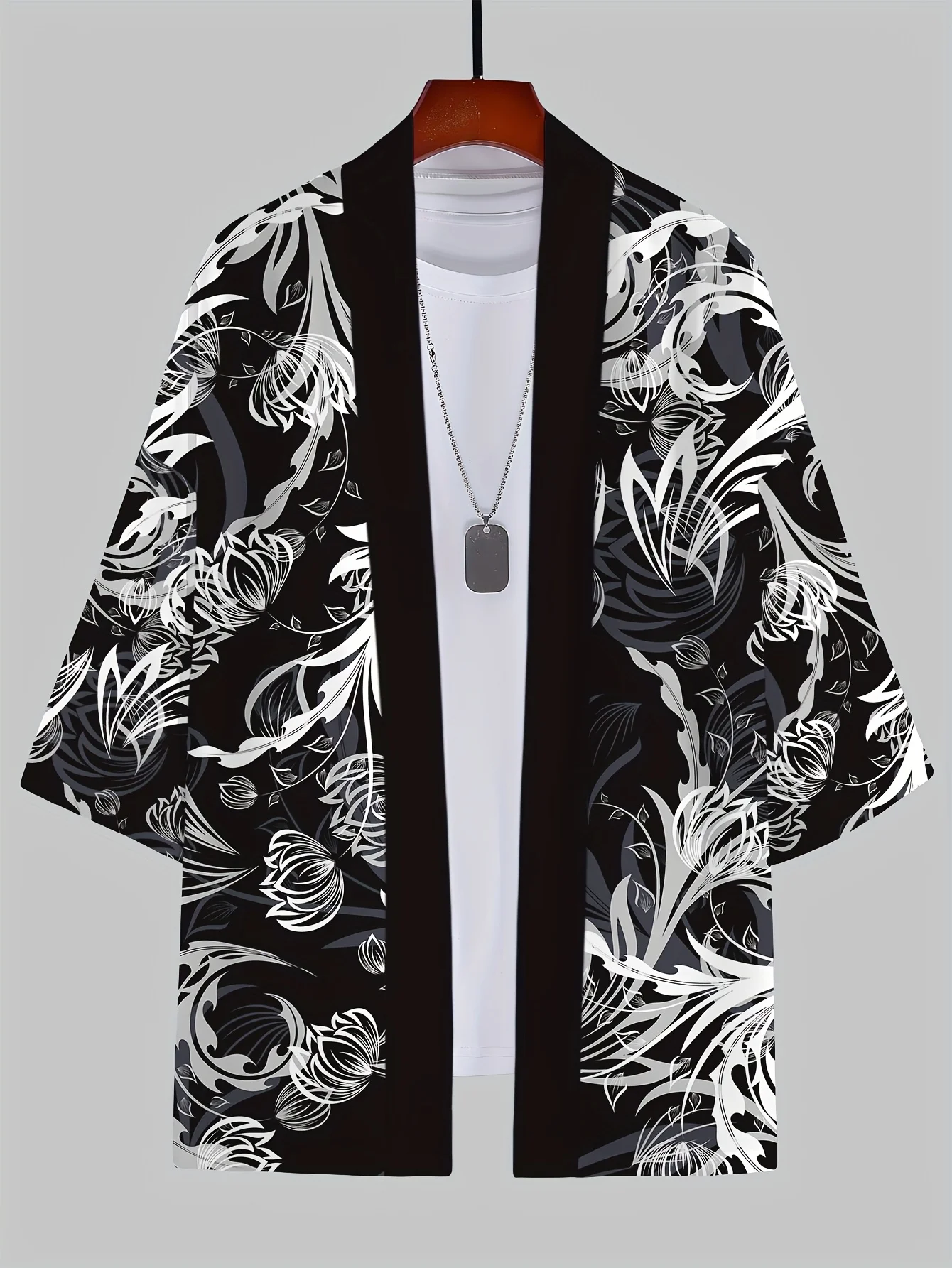 Unisex Kimono Black and White Dragon Print Top Fashion Casual Cardigan Yukata Outfit Japanese Streetwear Traditional Clothing thumbnail 4