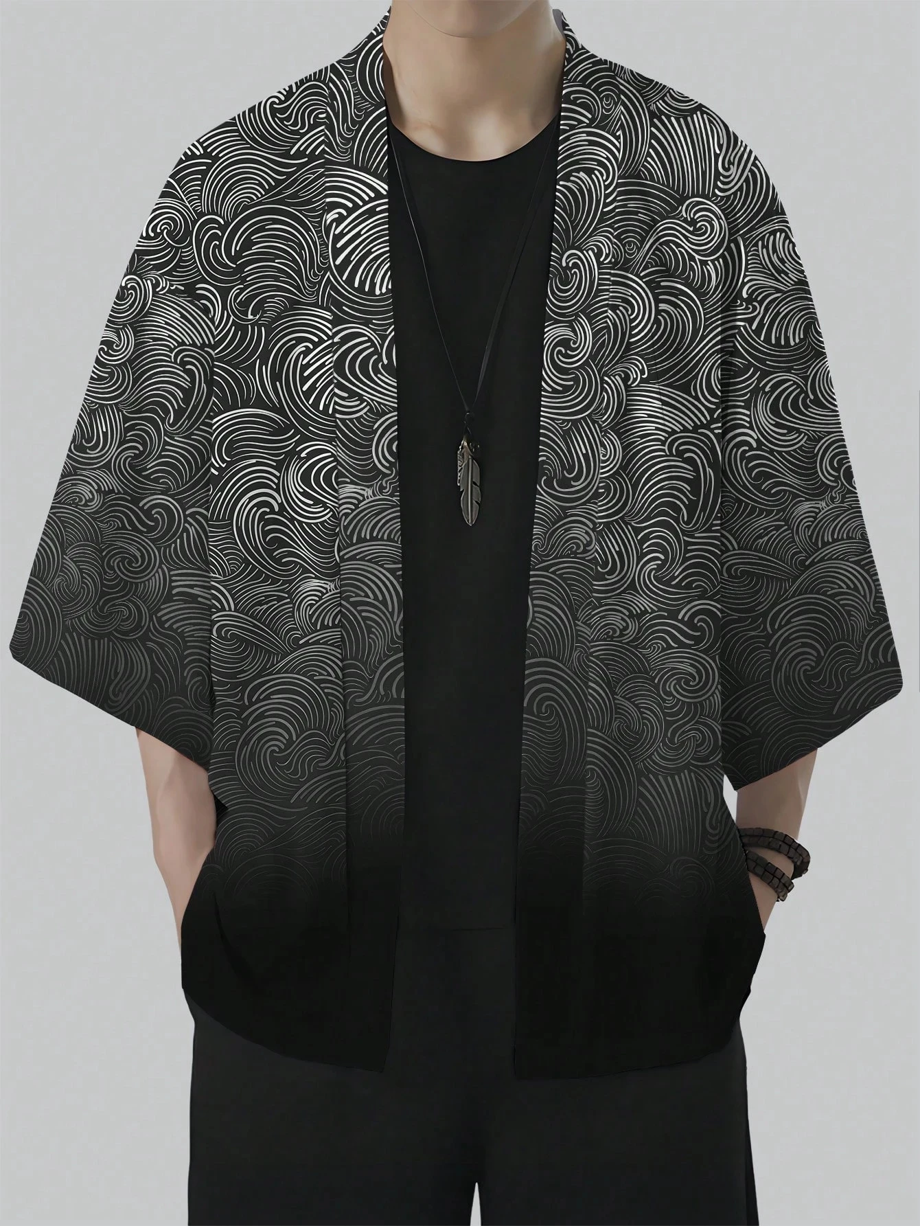 Unisex Kimono Gradient Print Top Fashion Casual Cardigan Yukata Outfit Japanese Streetwear Traditional Clothing thumbnail 3