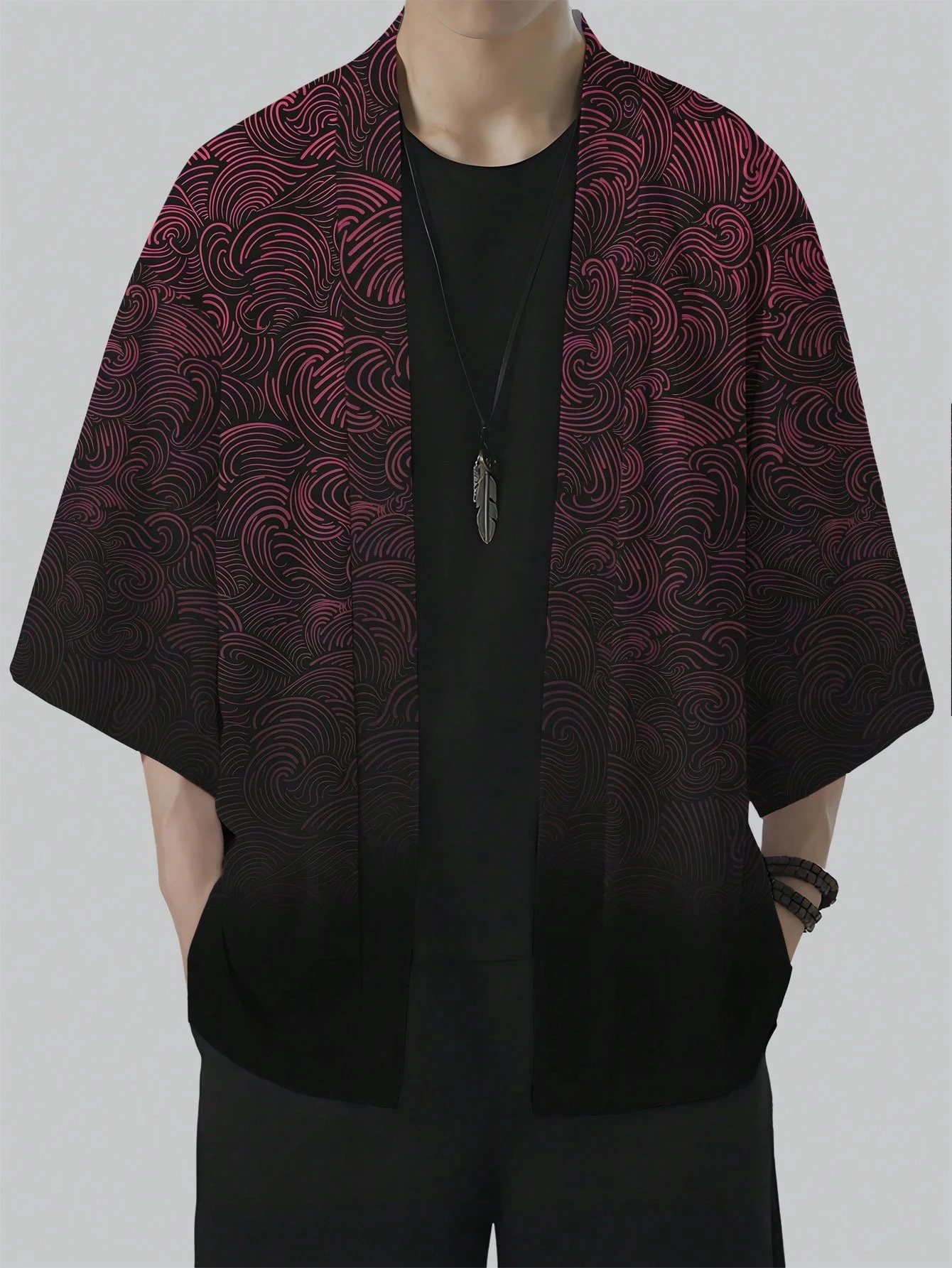 Unisex Kimono Gradient Print Top Fashion Casual Cardigan Yukata Outfit Japanese Streetwear Traditional Clothing