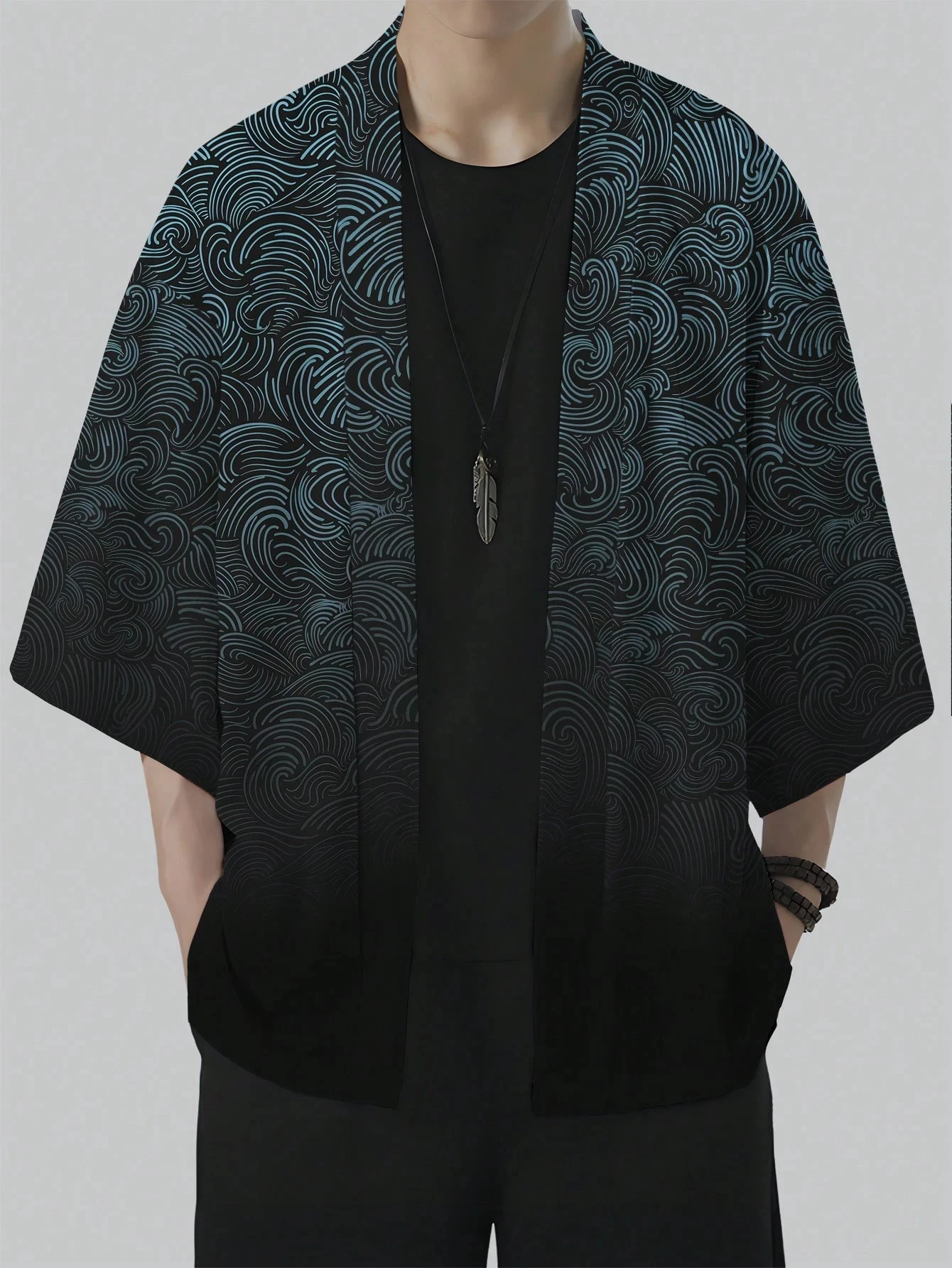 Unisex Kimono Gradient Print Top Fashion Casual Cardigan Yukata Outfit Japanese Streetwear Traditional Clothing thumbnail 2