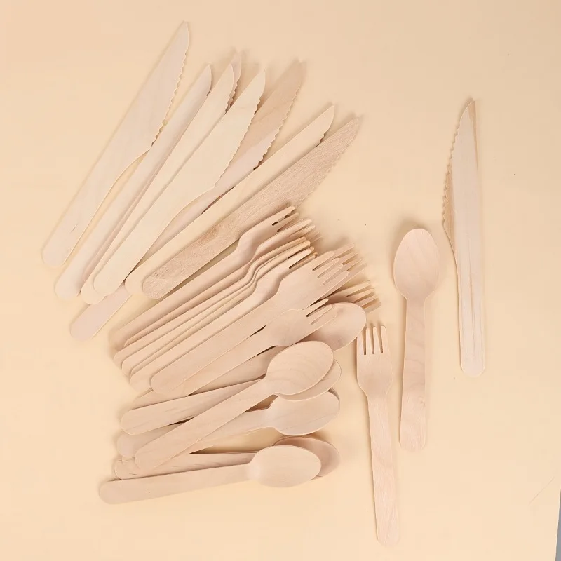 50PCS Disposable Wooden Spoon Fork Cutlery Set Wedding Birthday Parties Desserts Cakes Ice Cream Disposable Wooden Cutlery thumbnail 6