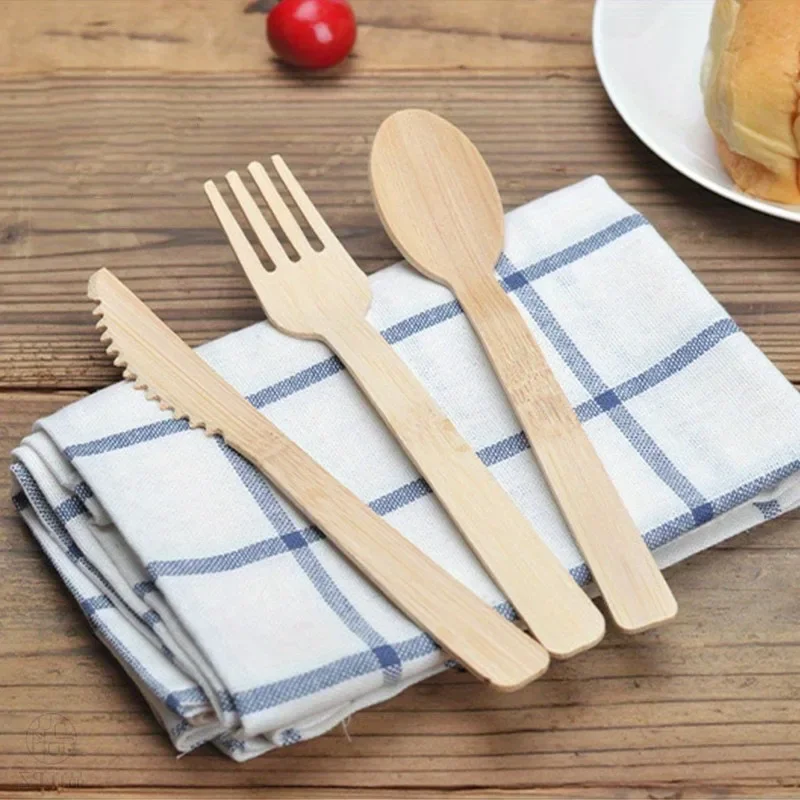 50PCS Disposable Wooden Spoon Fork Cutlery Set Wedding Birthday Parties Desserts Cakes Ice Cream Disposable Wooden Cutlery thumbnail 4