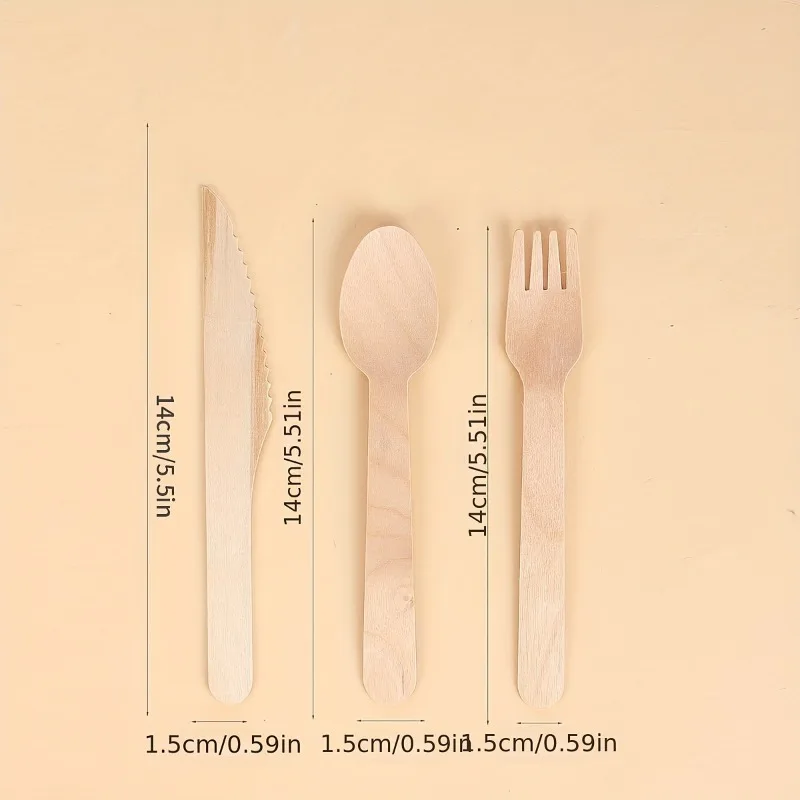 50PCS Disposable Wooden Spoon Fork Cutlery Set Wedding Birthday Parties Desserts Cakes Ice Cream Disposable Wooden Cutlery thumbnail 2