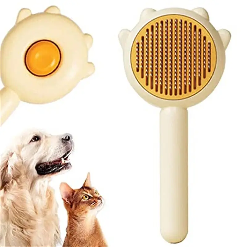 Pet Dog Cat Brush Grooming Self-Cleaning Slicker Brush Massage Hair Comb Cleaner thumbnail 2
