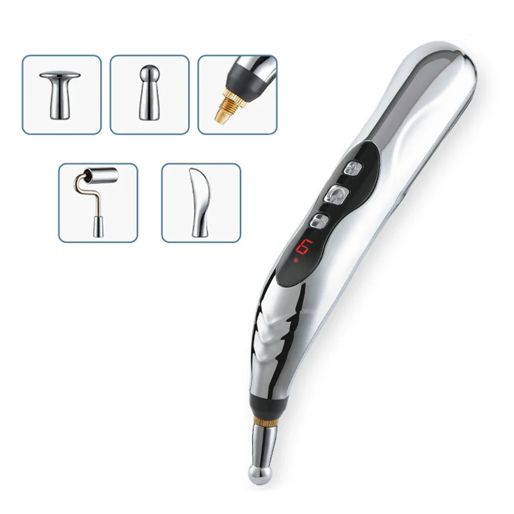 Rechargeable Acupuncture Pen 5/4/3 Head Laser Meridian Energy Massager for Body Face Neck Legs Back Tens Therapy Massage Stick