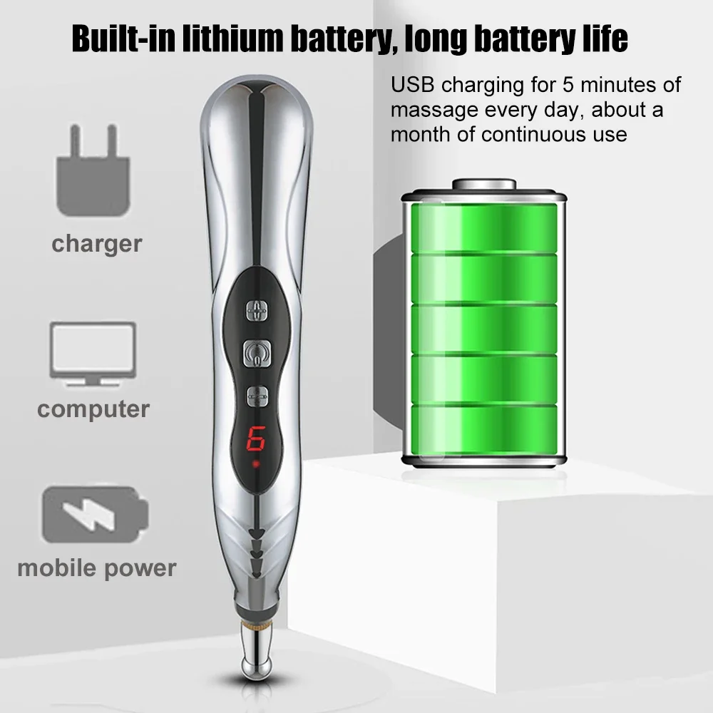 Rechargeable Acupuncture Pen 5/4/3 Head Laser Meridian Energy Massager for Body Face Neck Legs Back Tens Therapy Massage Stick thumbnail 6
