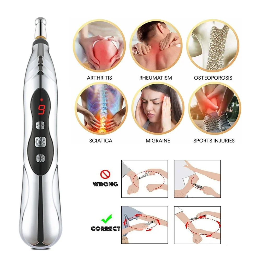Rechargeable Acupuncture Pen 5/4/3 Head Laser Meridian Energy Massager for Body Face Neck Legs Back Tens Therapy Massage Stick thumbnail 2
