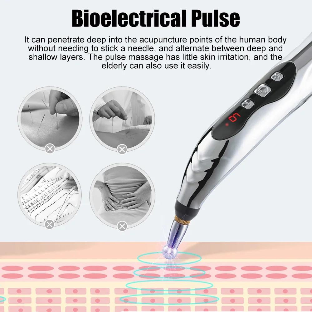 Rechargeable Acupuncture Pen 5/4/3 Head Laser Meridian Energy Massager for Body Face Neck Legs Back Tens Therapy Massage Stick thumbnail 3