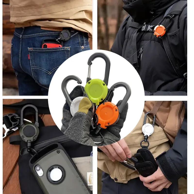 Outdoors Heavy Duty Retractable Keychain,Multitool Carabiner Badge Holder with 23.6 Steel Retractable Cord for Men Women thumbnail 5