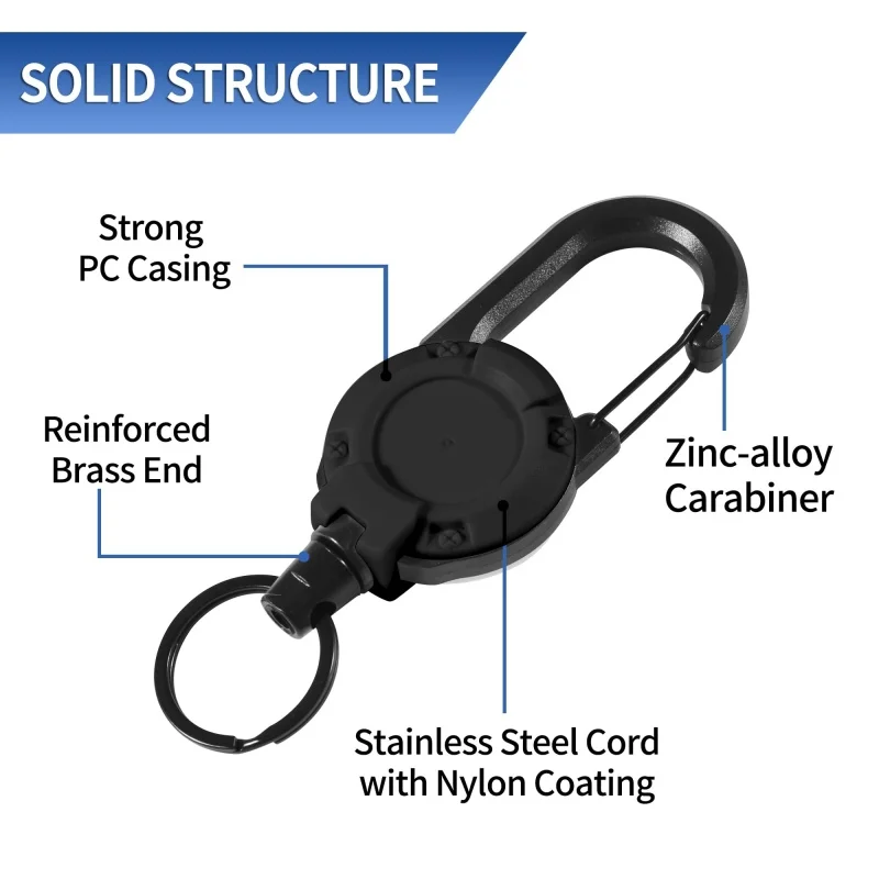Outdoors Heavy Duty Retractable Keychain,Multitool Carabiner Badge Holder with 23.6 Steel Retractable Cord for Men Women thumbnail 3
