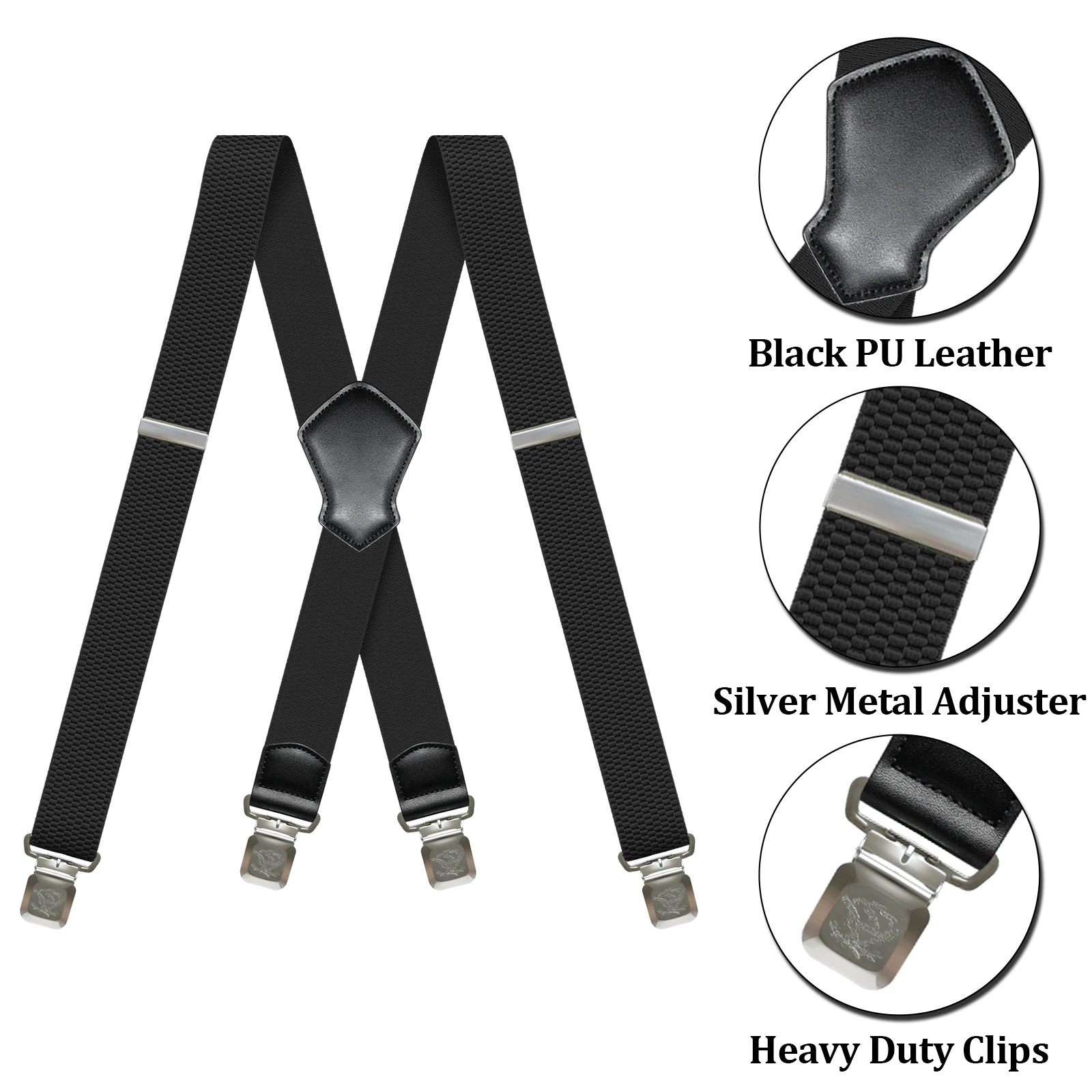 Suspenders for Men Heavy Duty 1.6 Inch Wide Black Mens Suspenders for Jeans Dress Pants X Back Elastic Adjustable Work Braces thumbnail 2