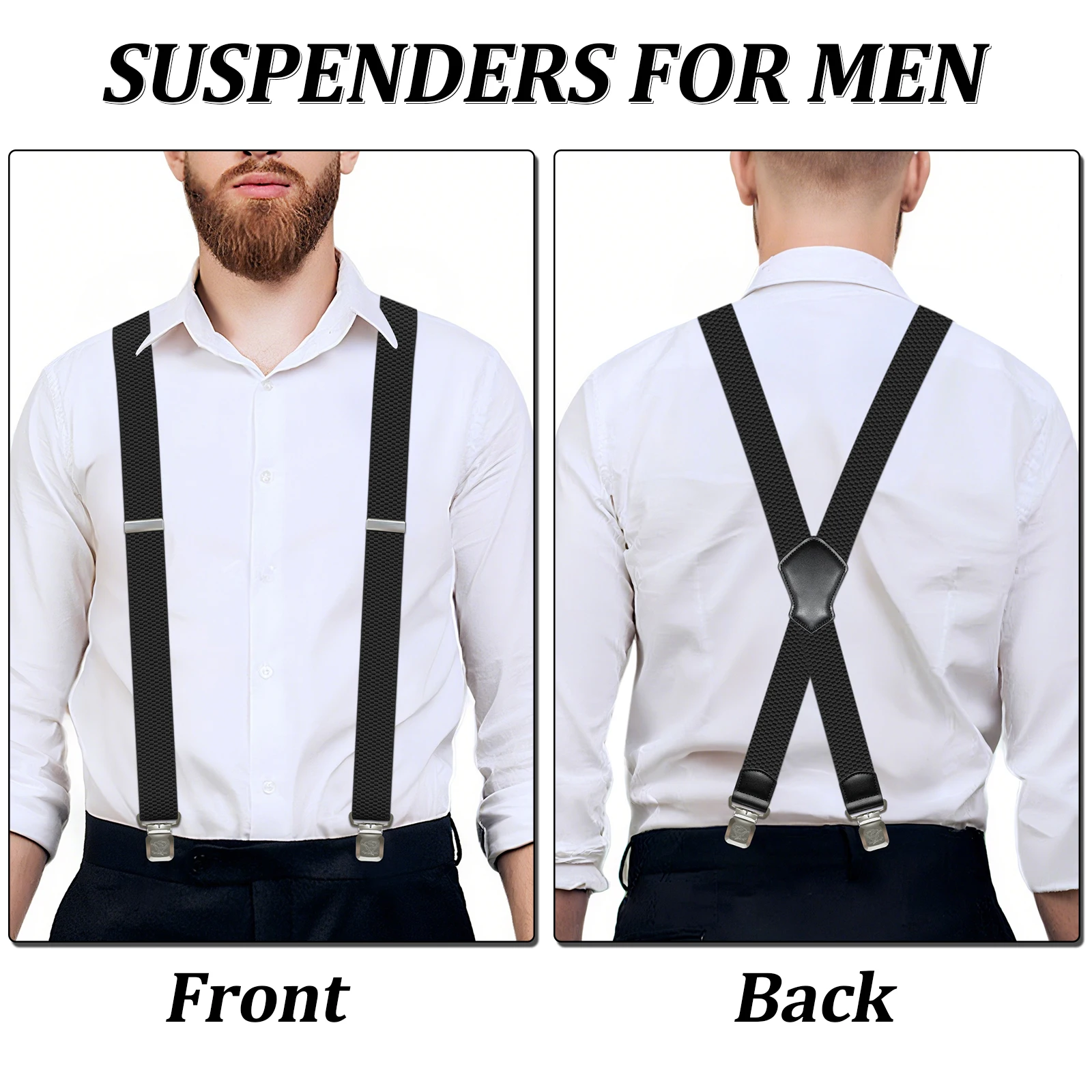Suspenders for Men Heavy Duty 1.6 Inch Wide Black Mens Suspenders for Jeans Dress Pants X Back Elastic Adjustable Work Braces thumbnail 3