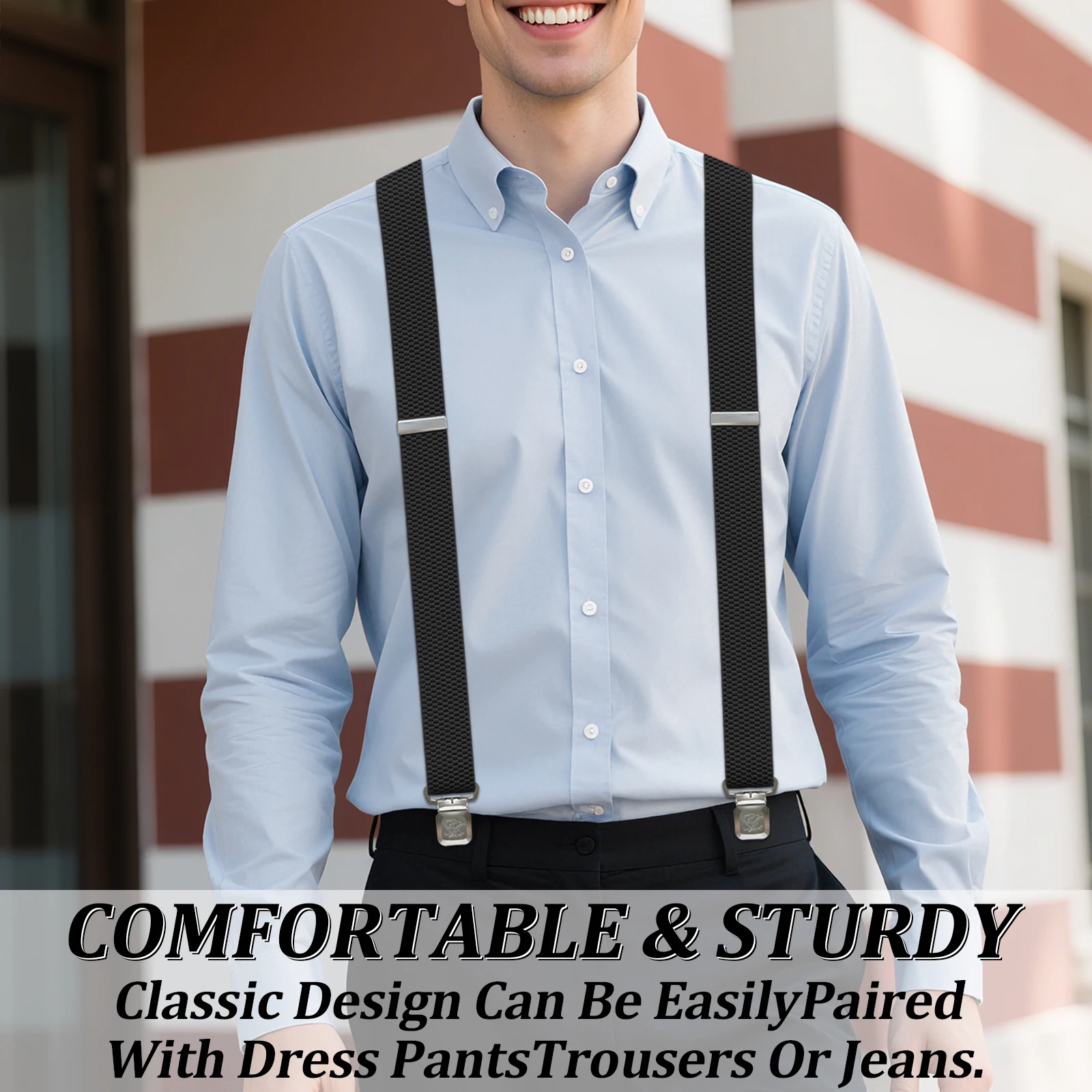 Suspenders for Men Heavy Duty 1.6 Inch Wide Black Mens Suspenders for Jeans Dress Pants X Back Elastic Adjustable Work Braces thumbnail 5