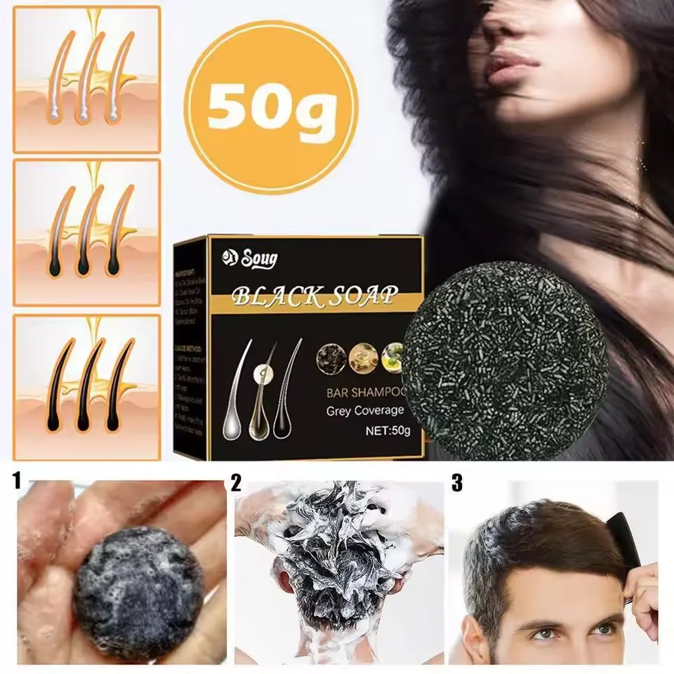 Gray White Hair Treatment Serum Soap Fast White To Black Repair Nourish Beard Hair Roots Shampoo Men Women Beauty Health Care thumbnail 4