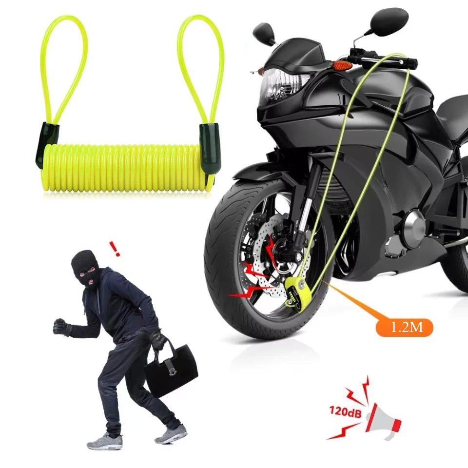ISGTDRM 1.2M Disc Lock Reminder Cable Lock Anti-Theft Rope Alarm Disc Lock Spring Cable Security Reminder for Motorcycle